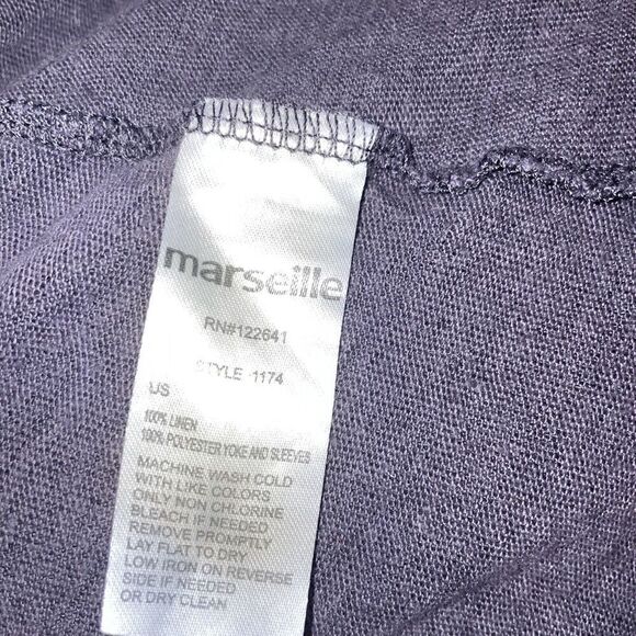 Marseille Sheer Panel Linen Top Womens Large Asymmetric Hem - Picture 5 of 5